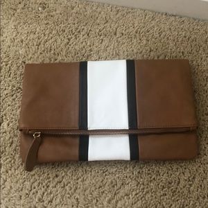Brown Clutch with Black and White stripes